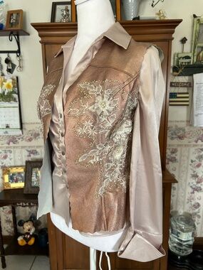 Embroidered Satin Blush Pink Button-Front Vest